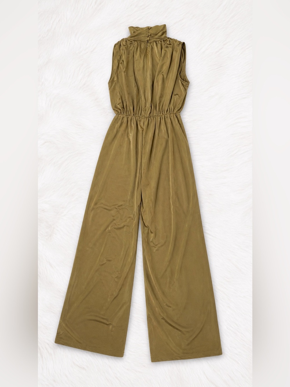 Cider Camel Wide Leg Jumpsuit Small High Neck Minimalist Neutral Chic - Picture 2 of 3